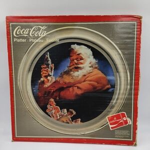 Coca-Cola Santa 13" Glass Serving Platter Vintage NIB